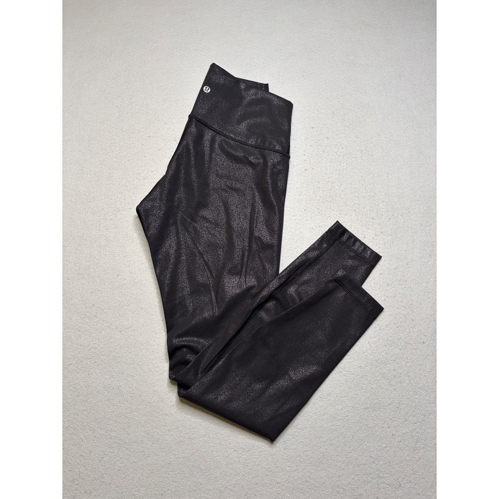 Lululemon Leggings Womens 8 Black Wunder Under High Rise Foil Shimmer 28" Inseam